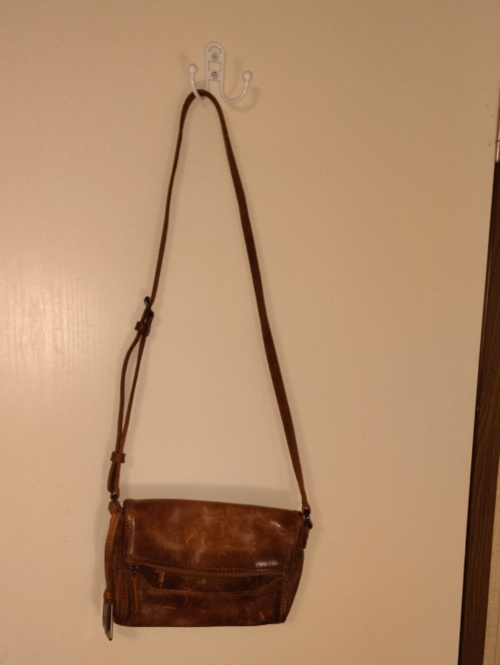 Frye Brown Distressed Leather Flap Crossbody